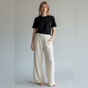 BCX Cream Striped Women's Trousers